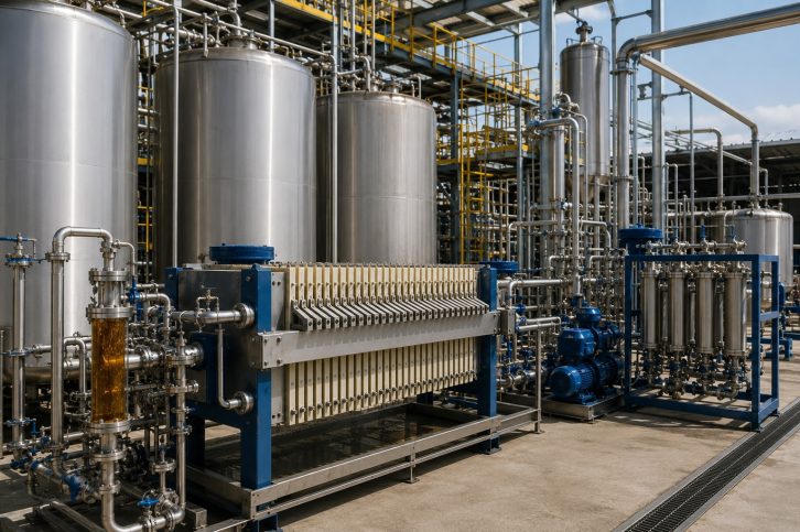 Industrial oil deacidification process plant for reducing free fatty acids (FFA) in vegetable oils and biodiesel feedstocks