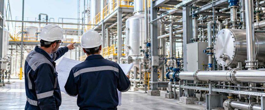 Engineering Company – Engineers supervising industrial plant installation and commissioning